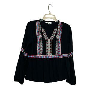 Andree by Unit Women's Boho Embroidered Tunic Top long sleeve Black sz m